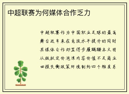 中超联赛为何媒体合作乏力