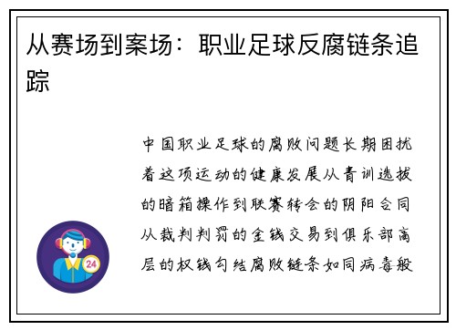 从赛场到案场：职业足球反腐链条追踪