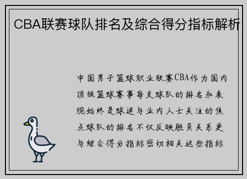 CBA联赛球队排名及综合得分指标解析